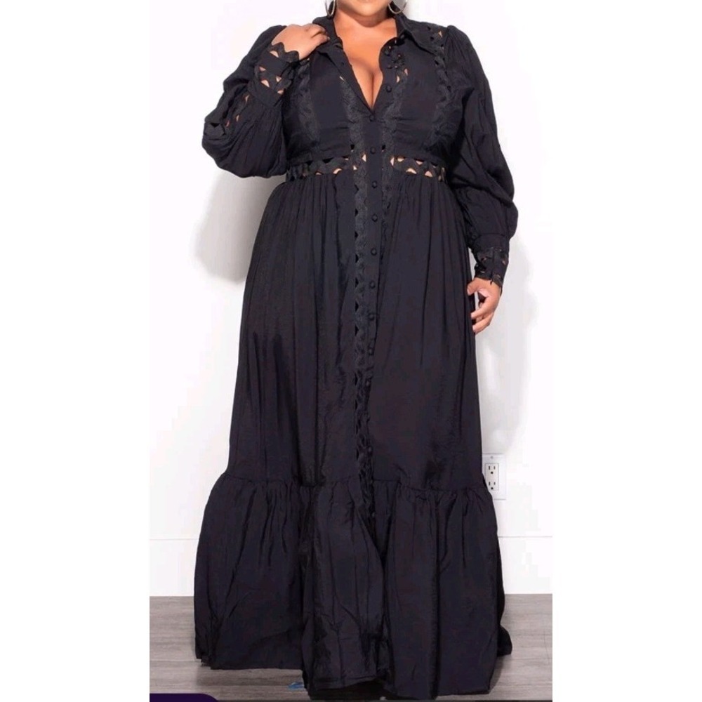Latiste‎ By Amy Chic And Curvy Eyelet Maxi Dress Plus 1X Black New